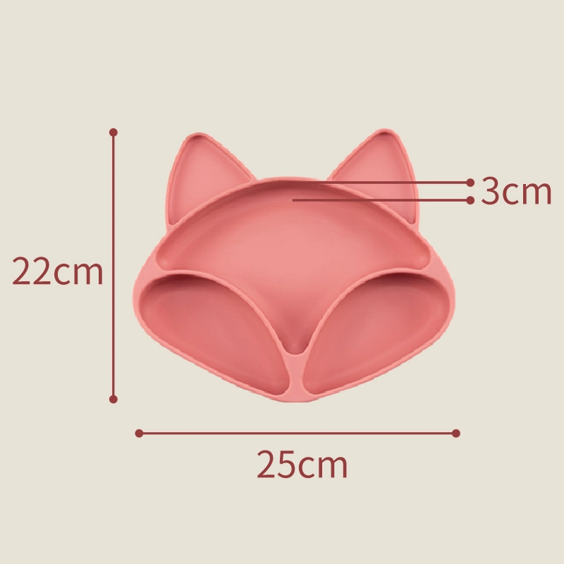 Cute Little Fox Silicone Compartmentalised Dinner Plate with Suction Cup Baby Silicone Complementary Food Bowl