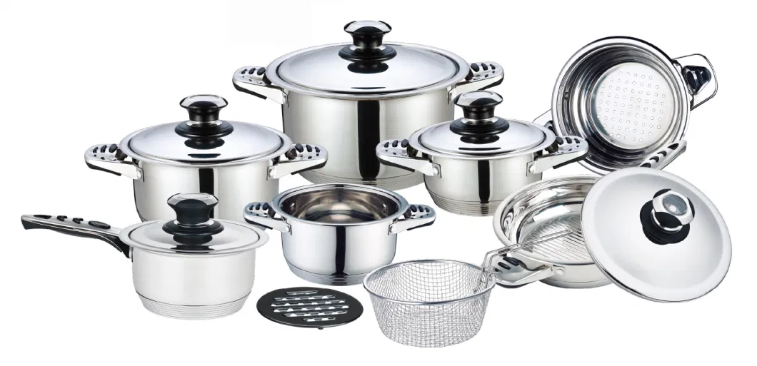 Kitchen 12PCS Wide Rim Stainless Steel Cookware Set with Accessories Seleted, Cooking Pots with Steel Lid, Kitchenware with Casseroles and Non Stick Fry Pans