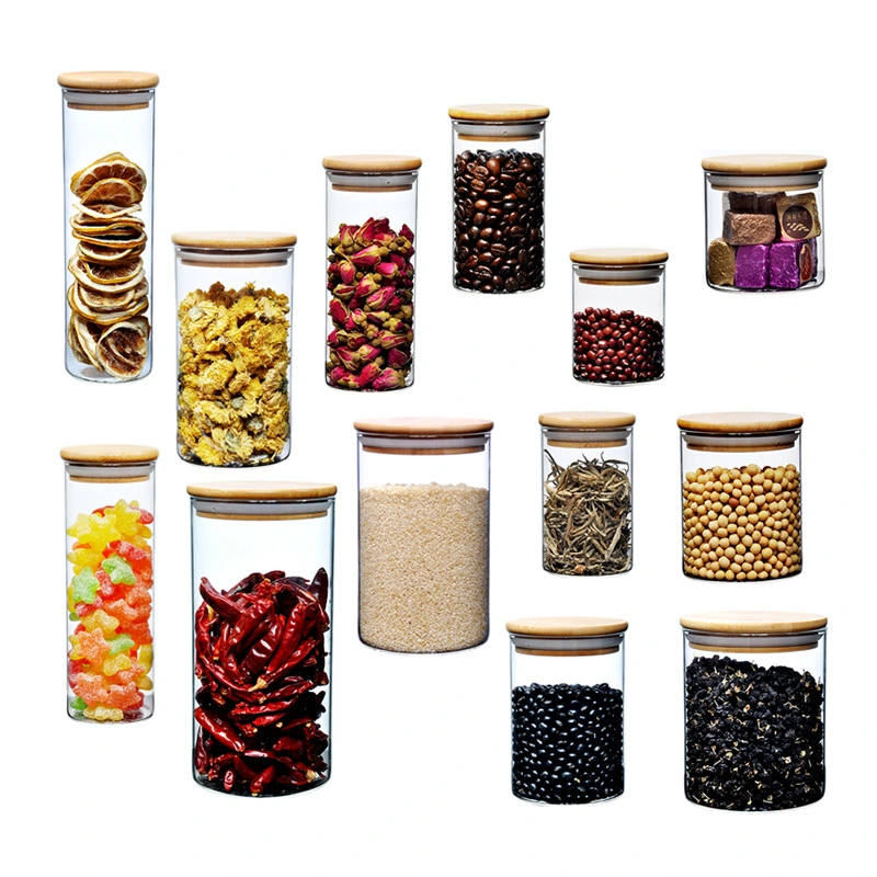 Borosilicate Kitchen Food Glass Storage Jars Set with Bamboo Lid