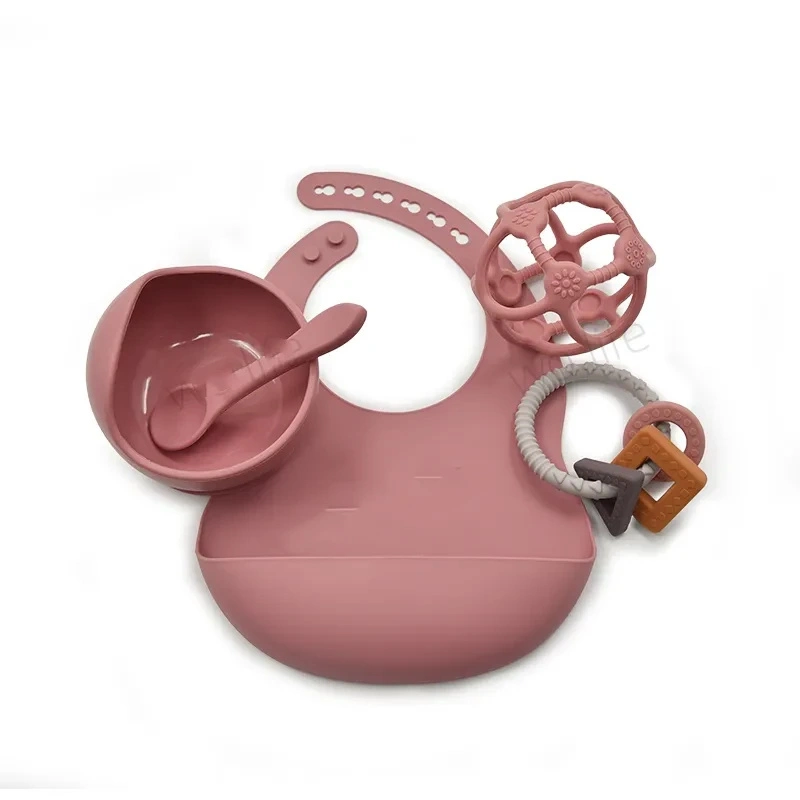2022 Hot Sale Silicone Tableware for Kids BPA Free Silicone Food Grade Baby Tableware Set Baby Feeding Bib Spoon