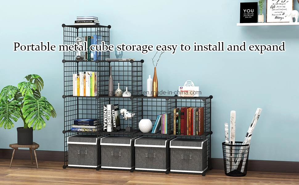 6-Cube Organizer Metal Sturdy Convenient Wire Grid Stackable Storage Shelves