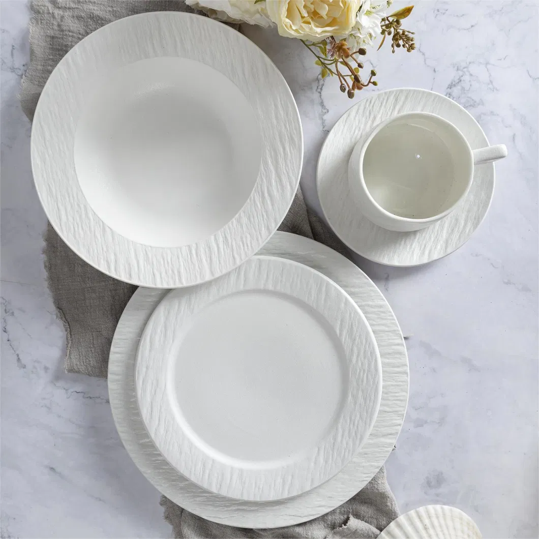 Embossed Porcelain Stone 12-PC Dinnerware Set, White