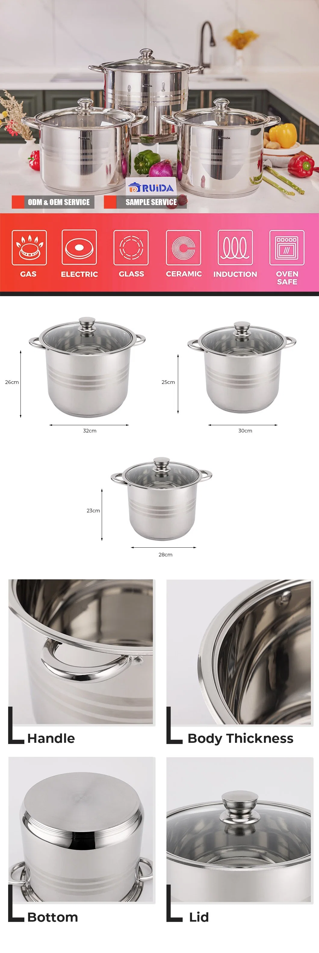 High Quality Stainless Steel Stockpot 6 Piece Cookware Set Cooking Pot