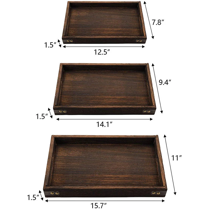 Wooden/Wood Rectangular Serving Trays Set for Breakfast/Dinner/Tea/Coffee/Fruit/Cakes