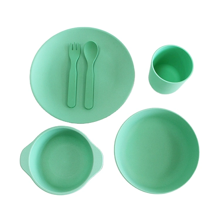 Plant Based PLA Wheat Straw Kids Dinner Sets Plates Bowls Cups Fork Spoon Baby Serving Bowl