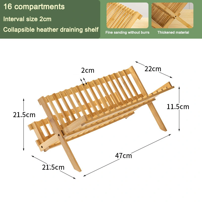 Kitchen Bamboo Wood Over The Sink Stainless Steel Dish Drying Drainer Rack