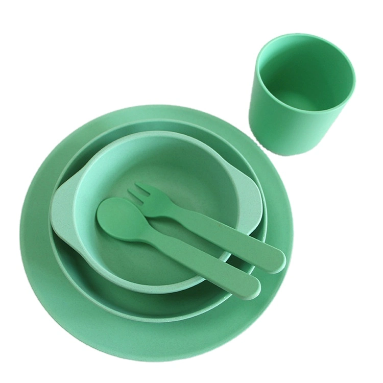 Plant Based PLA Wheat Straw Kids Dinner Sets Plates Bowls Cups Fork Spoon Baby Serving Bowl