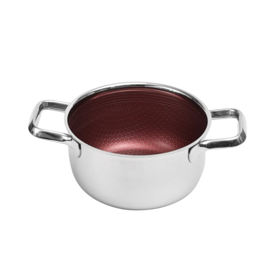 Hot Sales Stainless Steel Cookware Non-Stick Honey Comb Red Coating 20cm Soup Pot