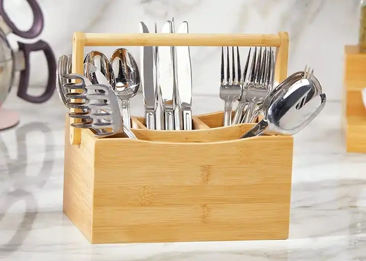 Kitchen Storage Holders Utensil Organizer Picnic Basket Bamboo Utensils Holder