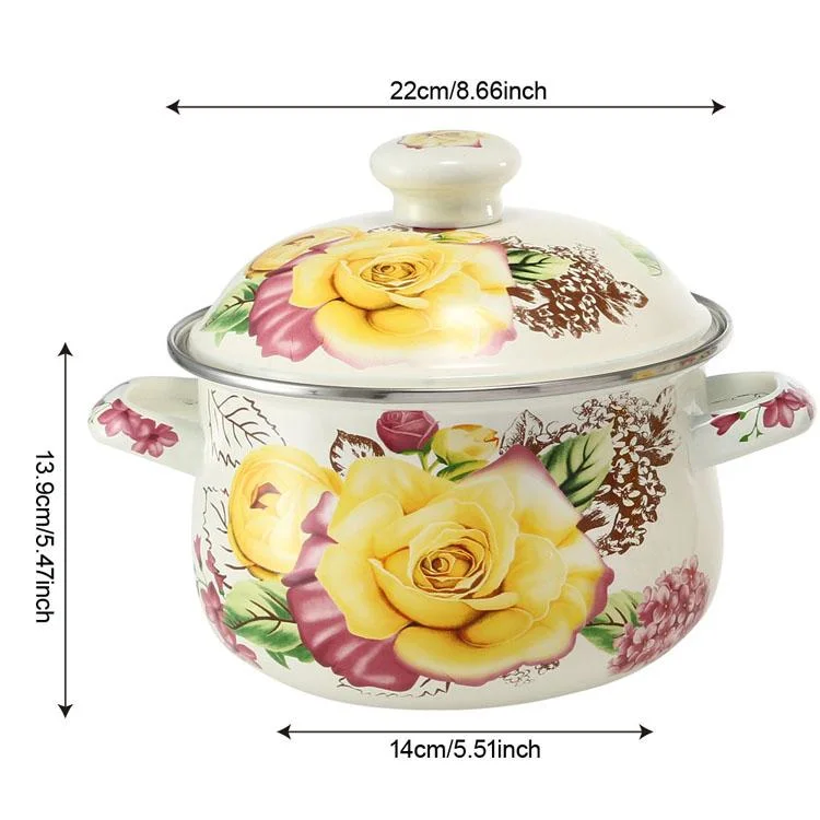 22cm Good Quality Gold Rose Flower Enamel Camping Kitchen Pots Cookware Enamel Soup Pot