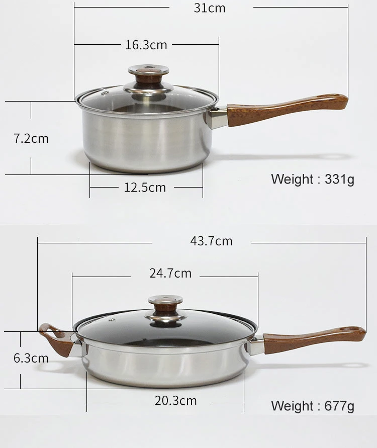 Wholesale Home Cooking Non-Stick Coating 12PCS Stainless Steel Cookware with Wok Soup Pot Milk Pot Kettle