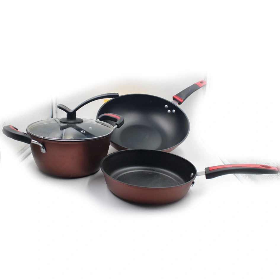 Fine Iron Non-Stick 3 Piece Set Frying Pan Soup Pot Set Cookware