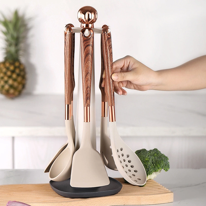 Wooden Handle Silicone Kitchenware Cooking Tools Cookware Kitchen Utensil Set with Storage Box