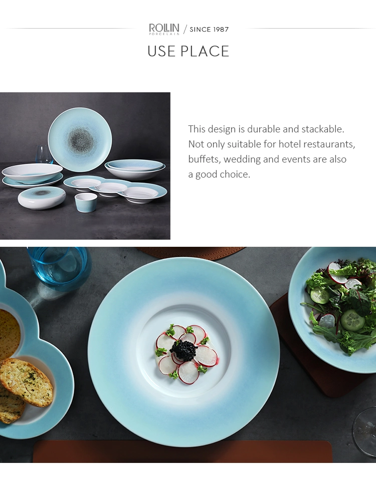 Restaurant Crockery Dinner Plate Blue Stoneware Dinnerware 12&quot; Christmas Tableware for Banquet