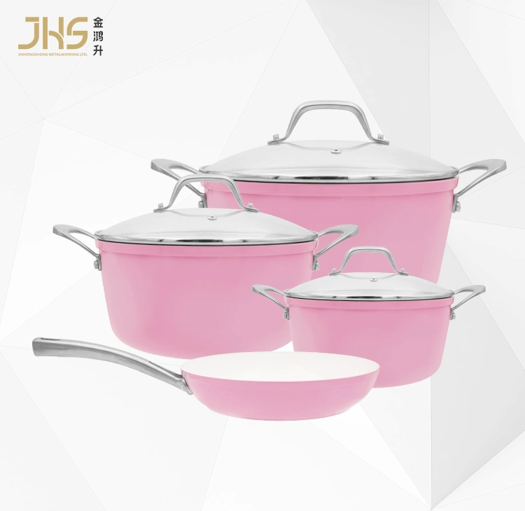 7PCS Pick Ceramic Non Stick Aluminum Cooking Pot Frying Pan Cookware Set