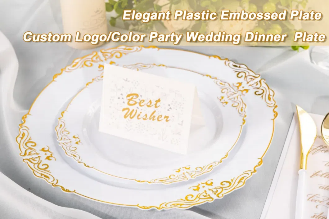 Reusable Plastic Party Cutlery Set Tableware Charger Plastic Black Gold Cutlery Set with Plate for Wedding