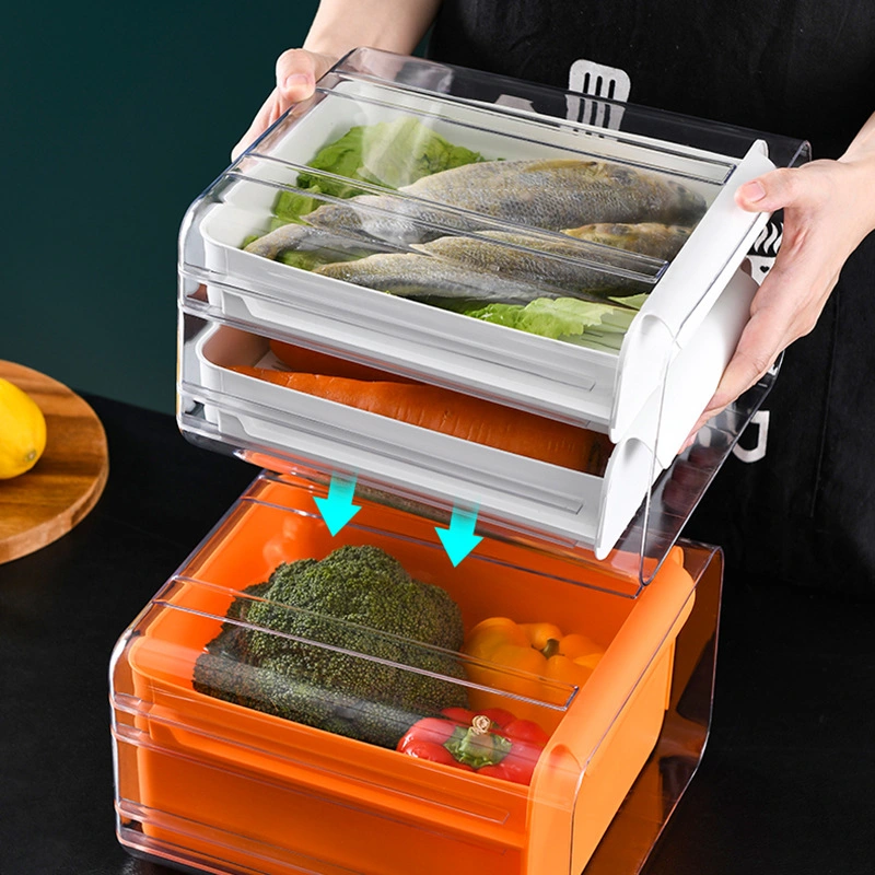 Kitchen Vegetable Fruit Transparent Plastic Pet+PP Stackable Container Storage Box Refrigerator Drawer Fridge Organizer