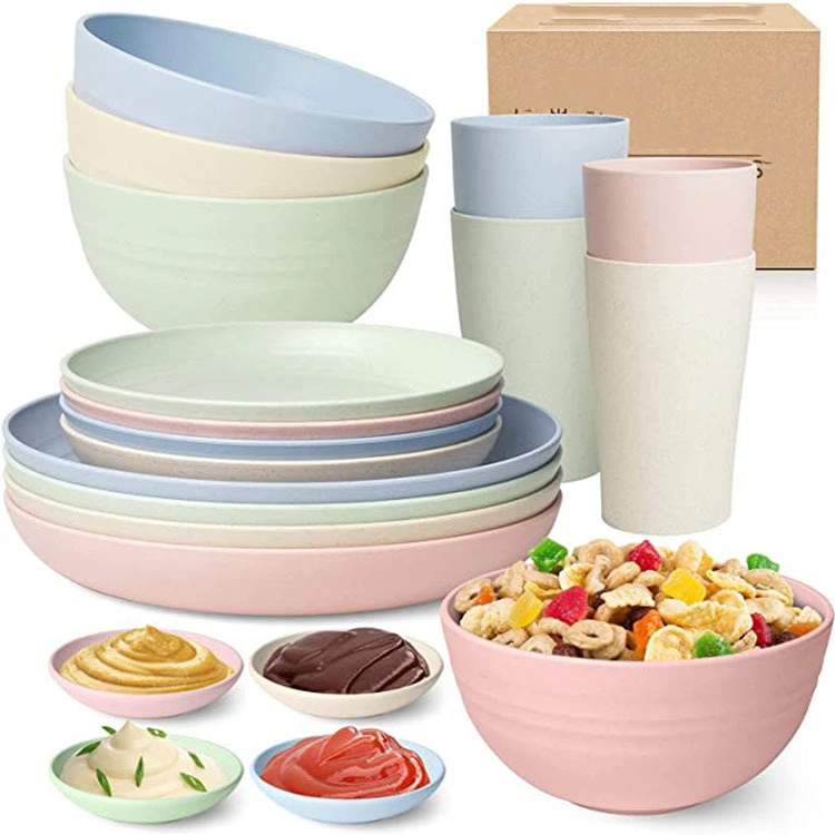 Dessert Plates Cereal Bowls Cups Dipping Sauce Dishes Tableware Set Restaurant Wheat Straw BPA Free Dinner Set