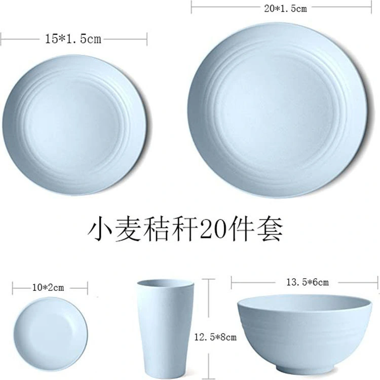 Dessert Plates Cereal Bowls Cups Dipping Sauce Dishes Tableware Set Restaurant Wheat Straw BPA Free Dinner Set