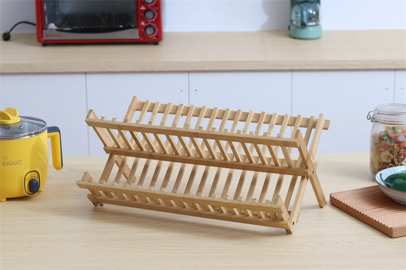 Kitchen Bamboo Wood Over The Sink Stainless Steel Dish Drying Drainer Rack