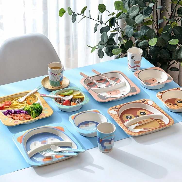 Hot Selling Bamboo Fiber Kids Dinner Plate Baby Tableware Feeding Set