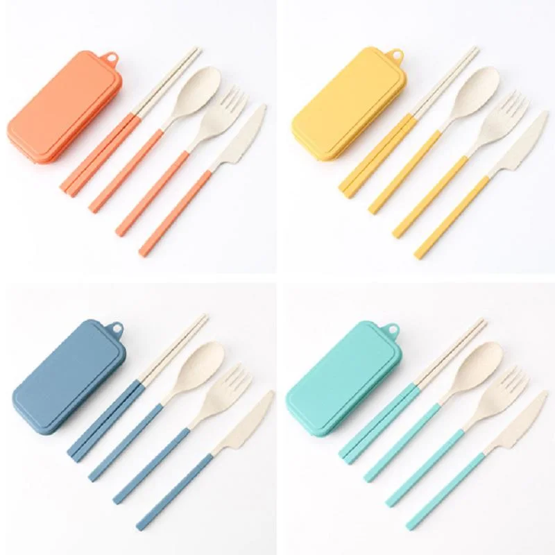 Creative Wheat Straw Folding Knife, Fork, Spoon, Chopsticks, Student Portable Tableware Set