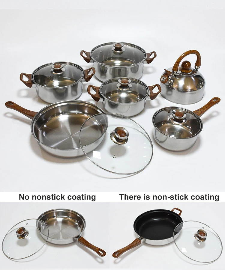 Wholesale Home Cooking Non-Stick Coating 12PCS Stainless Steel Cookware with Wok Soup Pot Milk Pot Kettle