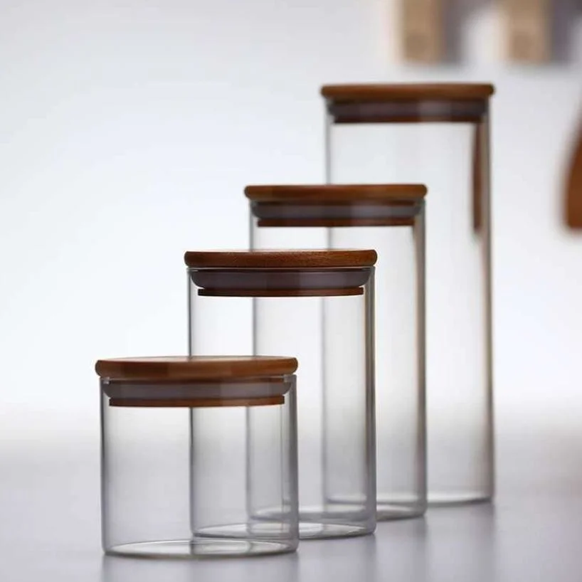 Borosilicate Kitchen Food Glass Storage Jars Set with Bamboo Lid