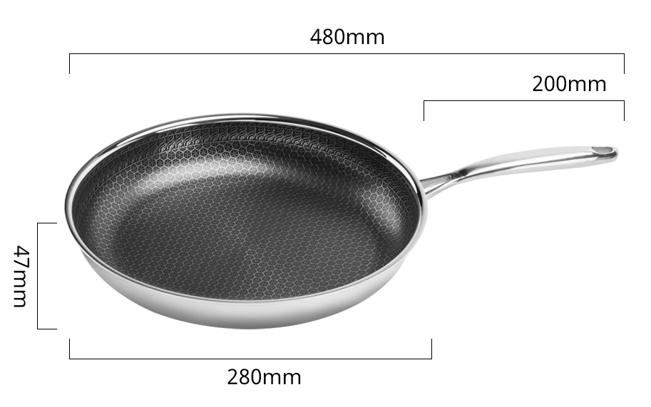 New Arrival Tri-Ply Stainless Steel Non-Stick Cookware Honeycomb Coating 28cm Fryingpan