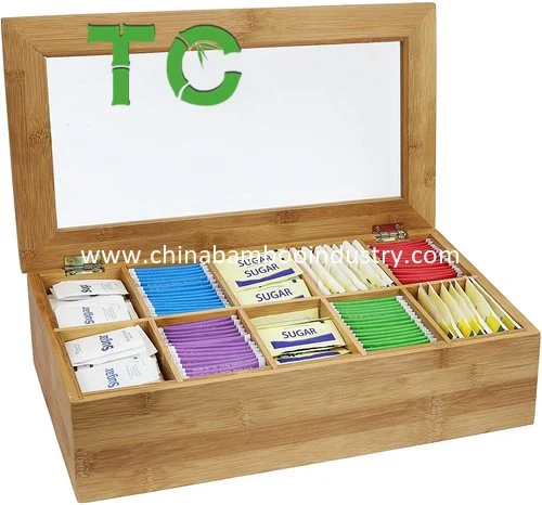 Natural Bamboo Tea Bag Storage Box with 10 Compartments Storage Organizer Wooden Storage Chest Tea Organizer Box