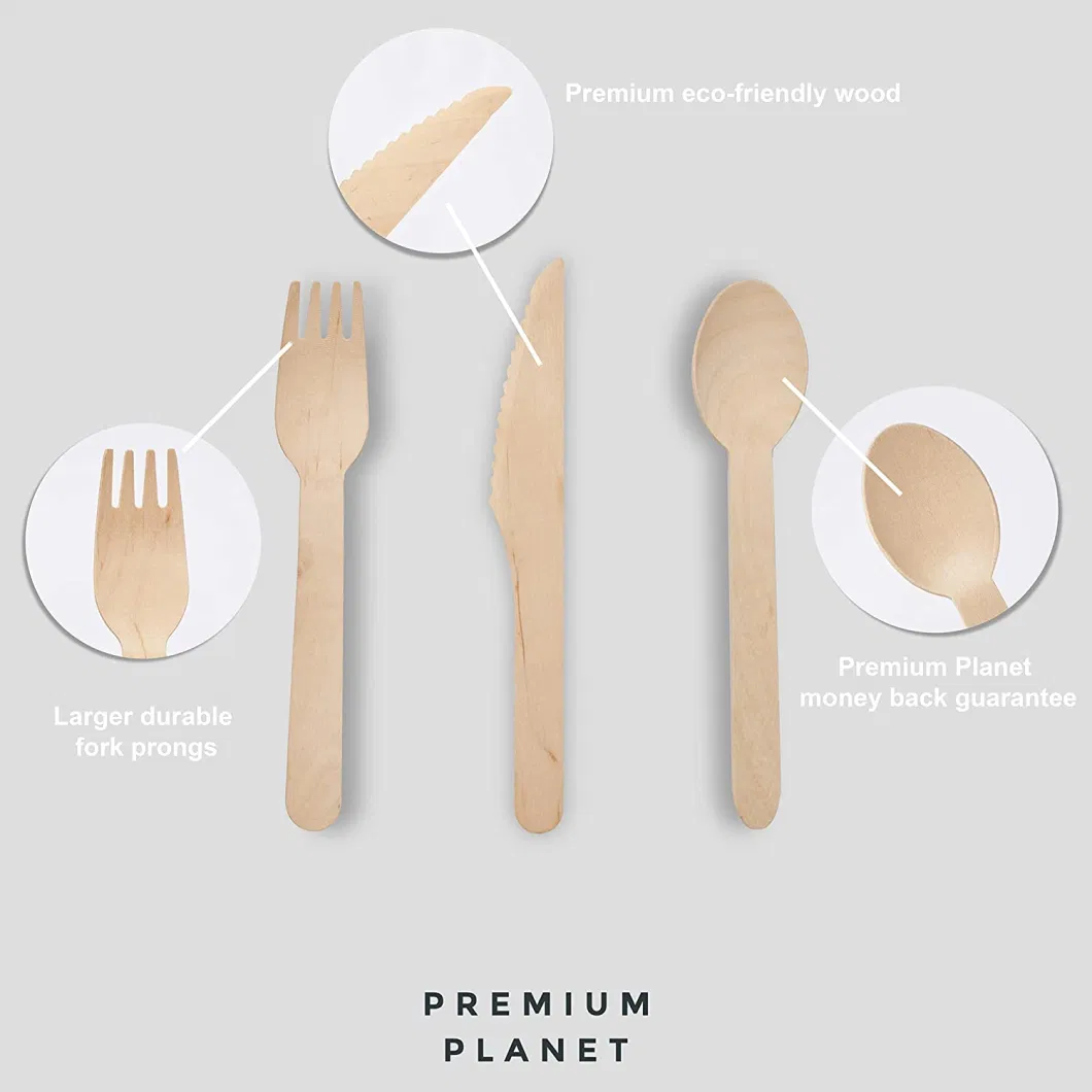 Disposable Wooden Spoon Fork Knife Tableware Set with Kraft Paper Pack