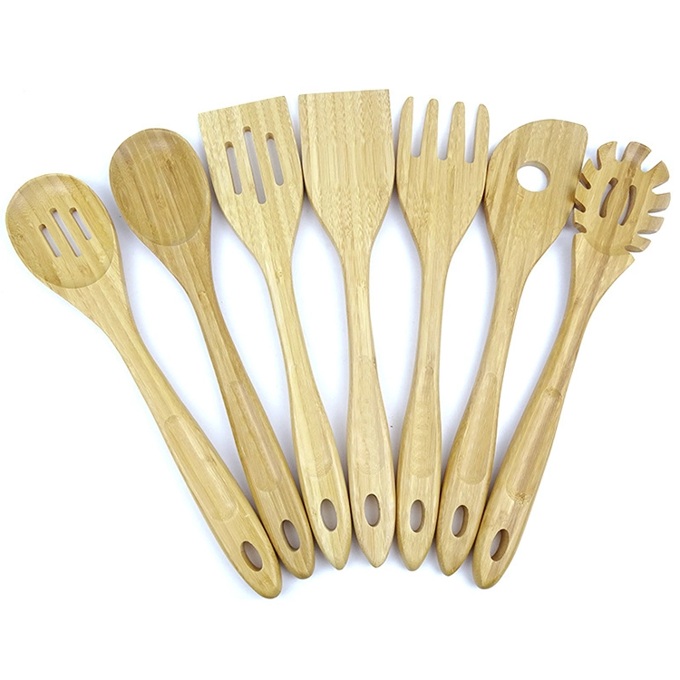 8PCS Custom Bamboo Nonstick Kitchen Natural Teak Wooden Utensils Set with Spatula for Cooking