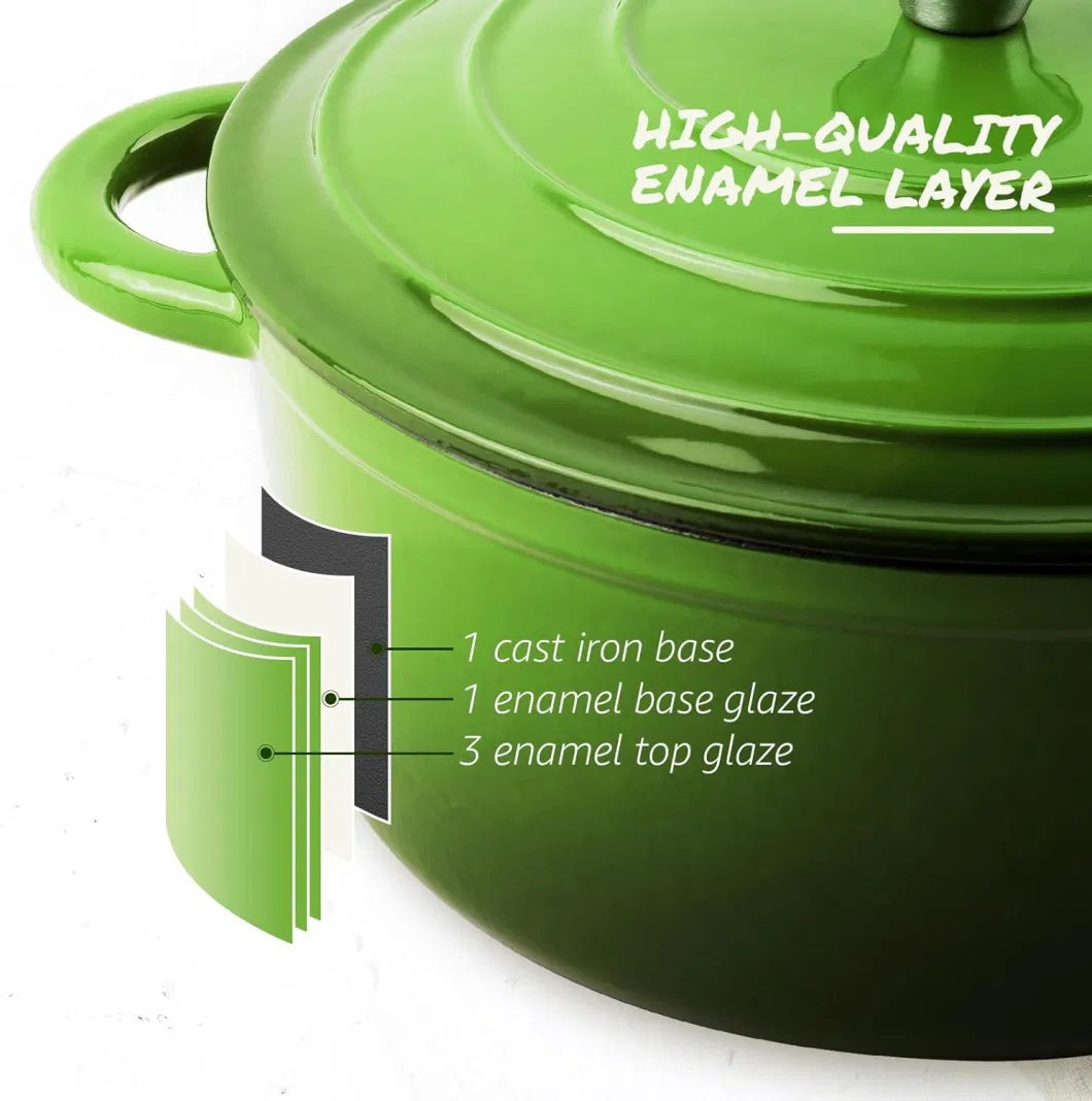 Enameled Gradient Ramp Cast Iron Dutch Oven Casserole Enamel Coated Cookware Pot for Cooking, Basting, or Baking