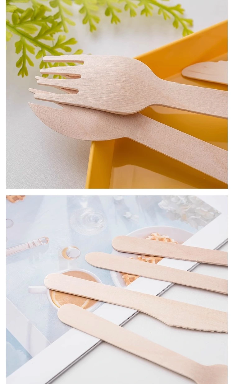 100/150/200PCS Wooden Forks Spoons Cutters Set Disposable Wood Cutlery Utensils Tableware