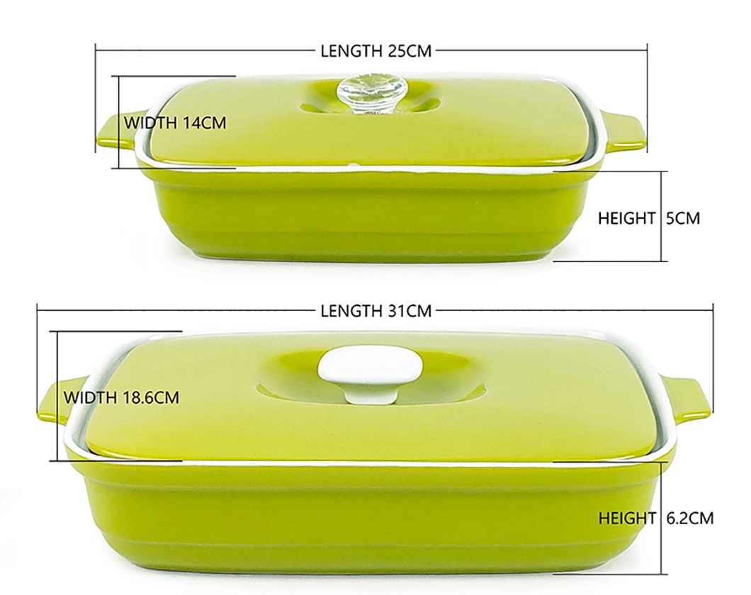 Newly Developed Classic Glossy Finish Solid Color Green Ceramic Bakeware with Lid