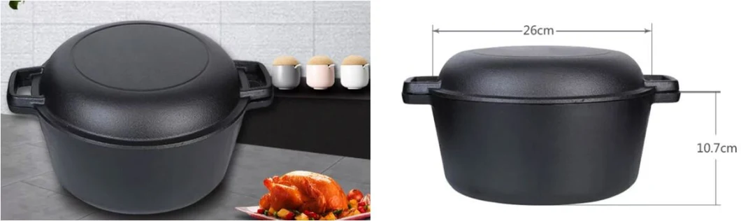 2 in 1 Combo Cooker Multi Cookware Double Cast Iron Dutch Oven