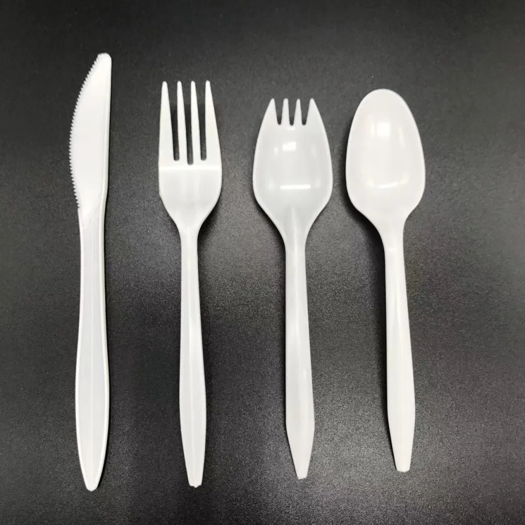 High Quality White Plastic Tableware Disposable 163mm Cutlery, Fork and Spoon Set for Restaurant (DS-22)