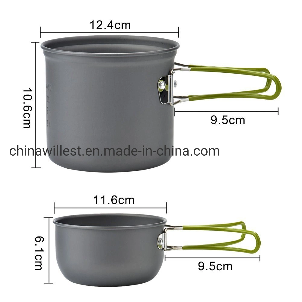 Lazyhiker Outdoor Portable Cookware for 1-2 Persons Camping Pot Set 2 Pieces in 1 Outdoor Pot Set for Single Person