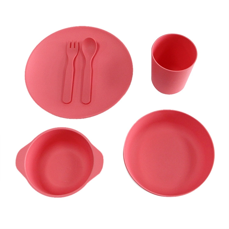 Plant Based PLA Wheat Straw Kids Dinner Sets Plates Bowls Cups Fork Spoon Baby Serving Bowl