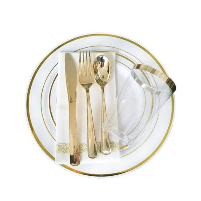 125PCS Gold Plastic Dinnerware Set for Party