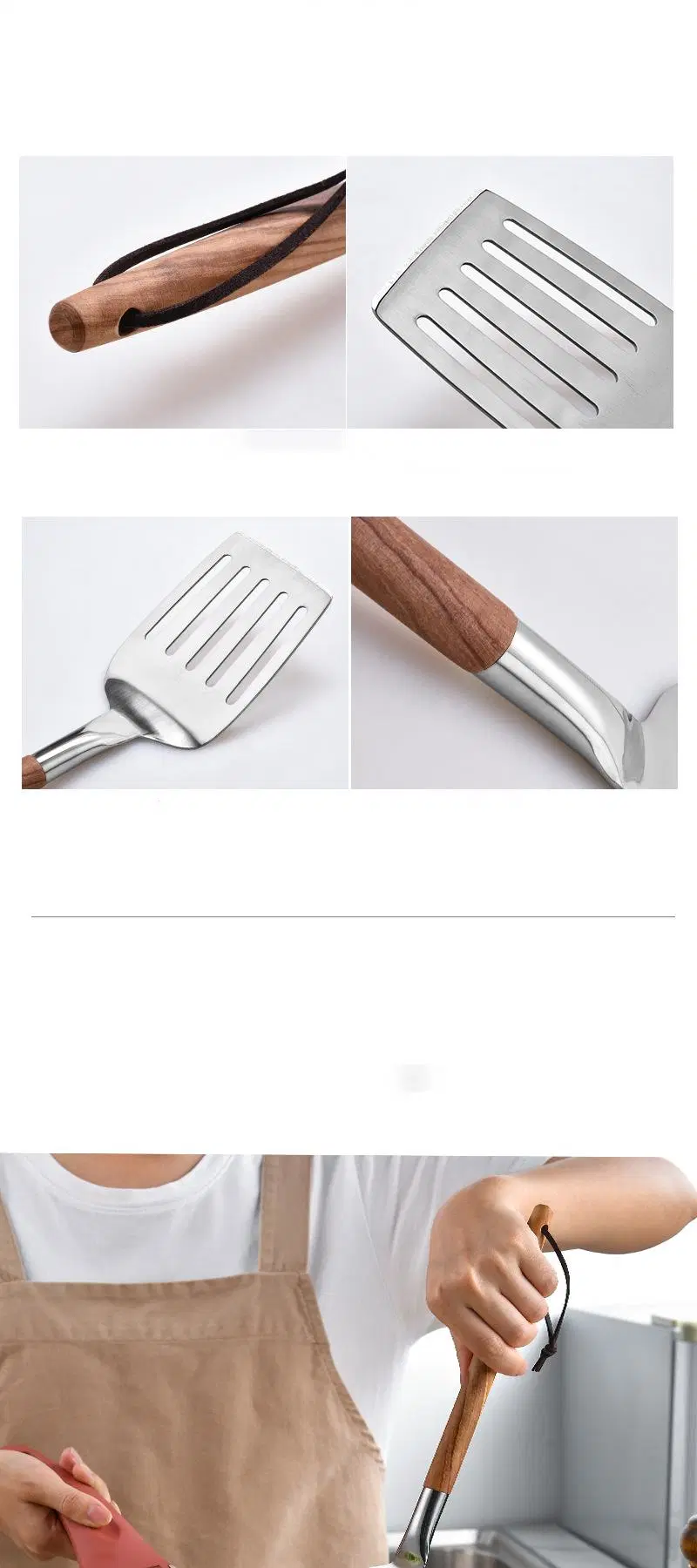 Kitchen Tools Stainless Steel Steak Cooking Spatula Tool Slice with Wood Handle