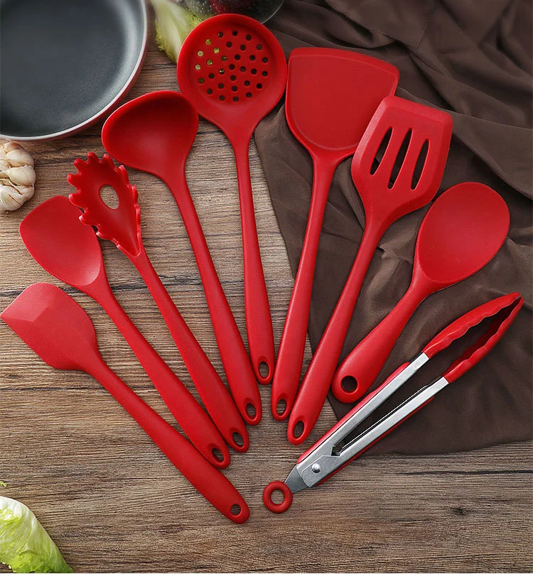 Reusable 9 PCS Red Color Nylon Nonstick Silicone Kitchen Utensil Set