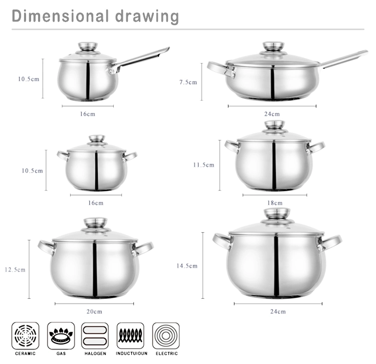 Kitchenware 3 Size Sets Casserole Stainless Steel Cookware Set with Stock Pot Frypan Saucepan