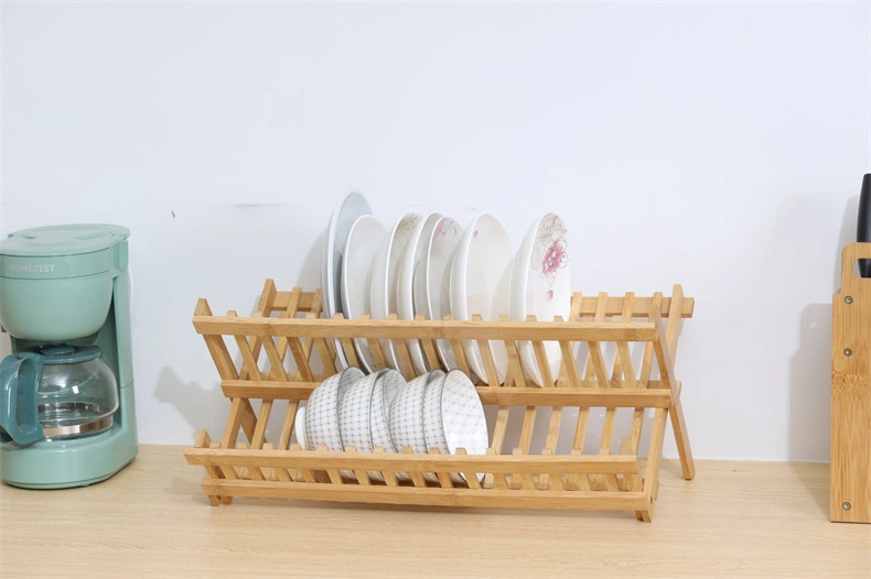 Kitchen Bamboo Wood Over The Sink Stainless Steel Dish Drying Drainer Rack