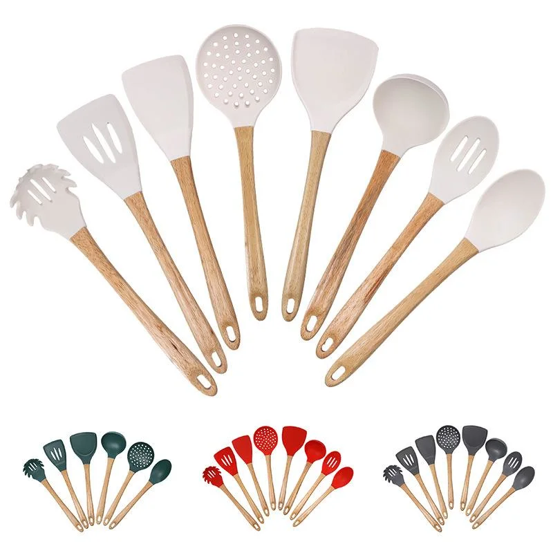 Non-Stick BPA-Free Wooden Handle Silicone Cooking Cookware Utensils Accessories Set