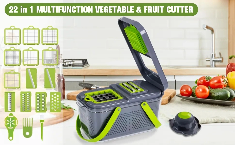 Kitchen Vegetable Slicer Vegetable Chopper 22 in 1 Fruit Vegetable Tools Manual Multifunctional Food Chopper Container