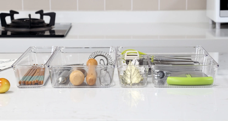 Pet Kitchen Cutlery Tableware Fork Knife Cabinet Storage Tray 5 Sizes Clear Multipurpose Drawer Organizer