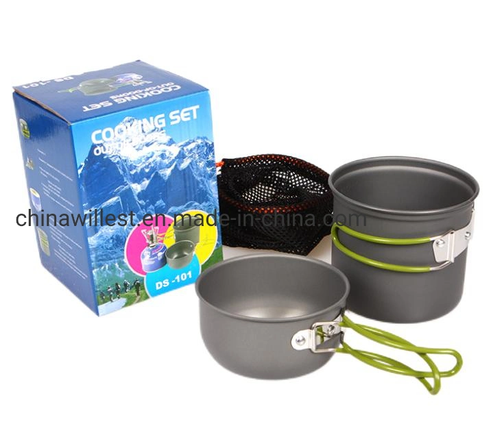 Lazyhiker Outdoor Portable Cookware for 1-2 Persons Camping Pot Set 2 Pieces in 1 Outdoor Pot Set for Single Person