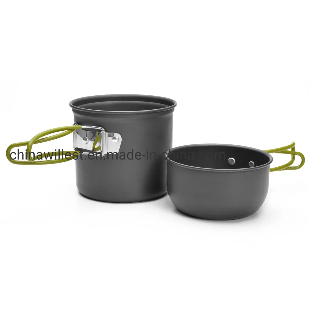 Lazyhiker Outdoor Portable Cookware for 1-2 Persons Camping Pot Set 2 Pieces in 1 Outdoor Pot Set for Single Person