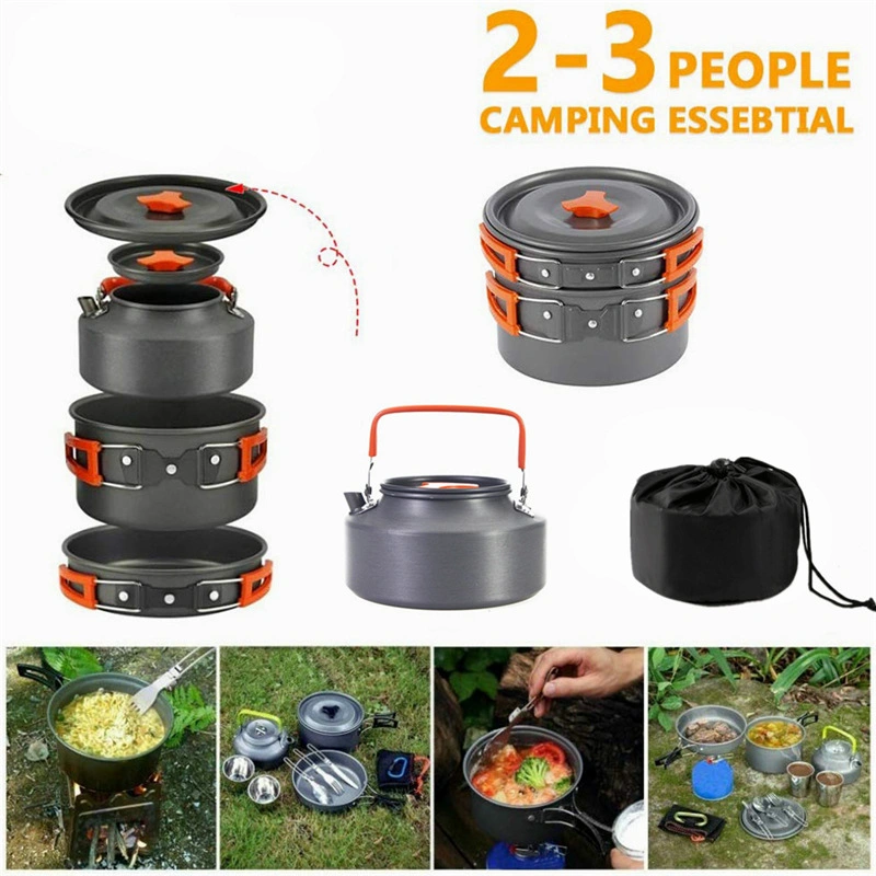 Outdoor Ultralight Camping Cookware Mess Kit with Kettle, Pot, Pan Aluminum Cookware Set Nonstick Cookware Sets for Outdoor Back